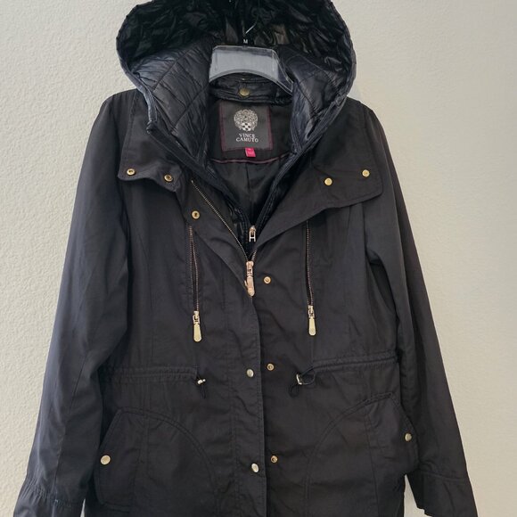 Vince Camuto Black Hooded Parka Jacket with Detachable Hood sz M - Picture 1 of 10